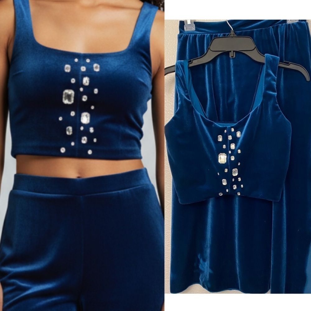 The Line up solo dance costume 2 piece velvet teal rhinestone Austere skirt MA